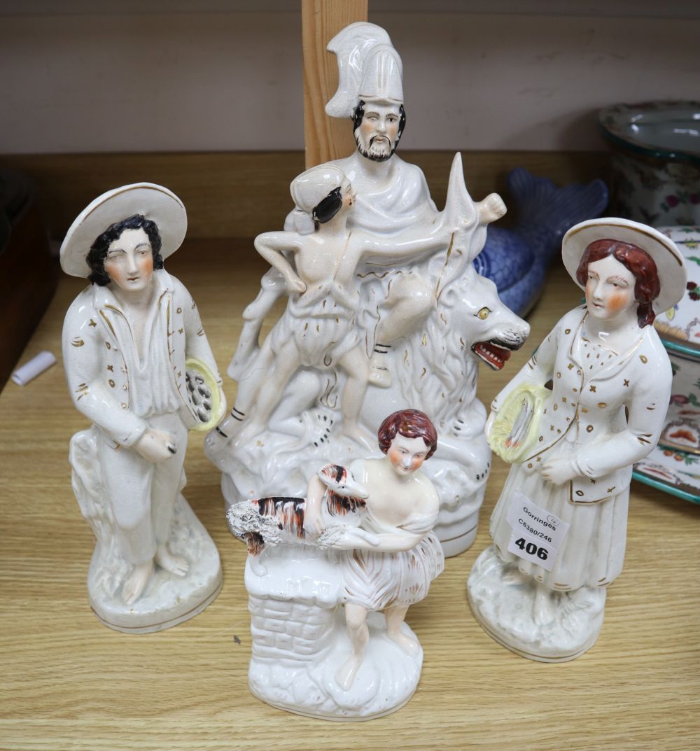 Four 19th century Staffordshire pottery figures